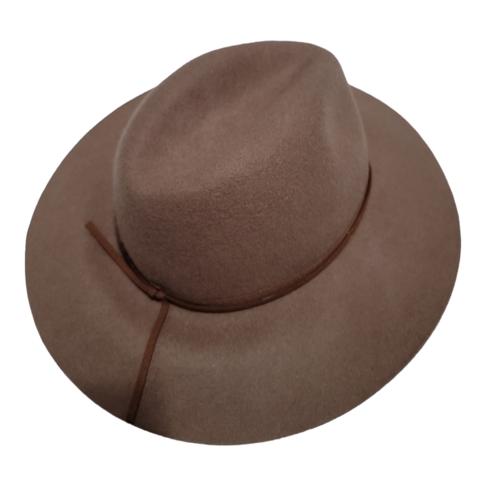 Hinge Wool Wide Brim Floppy Fedora Hat in Tan Bow Trim - Picture 3 of 6